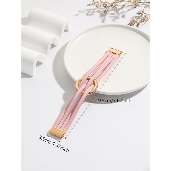 Pink Charm Leather Wrap Strand Handmade Cuff Bracelets for Women Holiday Jewelry - Picture 3 of 3